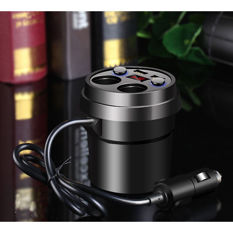 Tẩu cốc sạc xe hơi X25 12v-24v 3.1A có hiển thị điện áp kèm chia tẩu 2 cổng bản cao cấp sang trọng