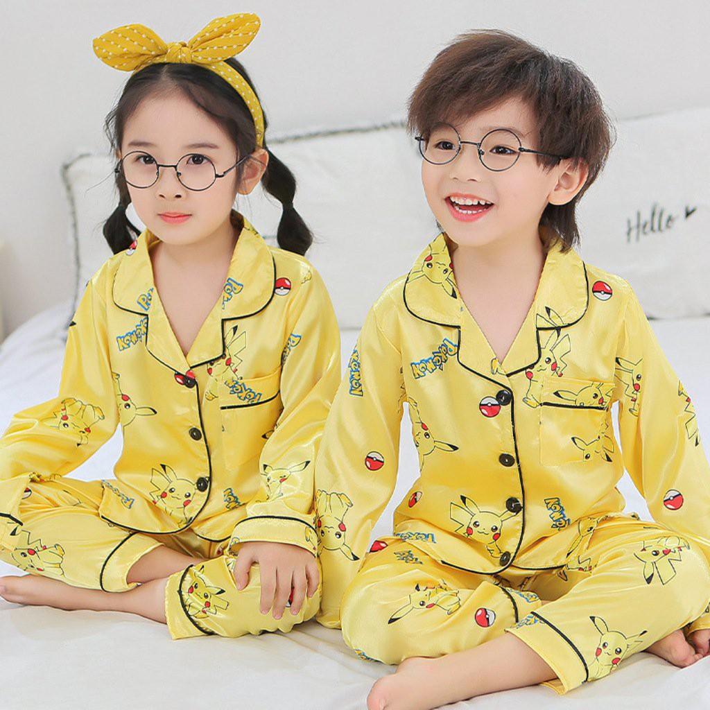 Bộ Ngủ Pijama Cho Bé Trai Bé Gái, Bộ Ngủ Mặc Nhà Chất Lụa In Hình Cực Yêu Cho Bé Từ 6-27kg Moon House