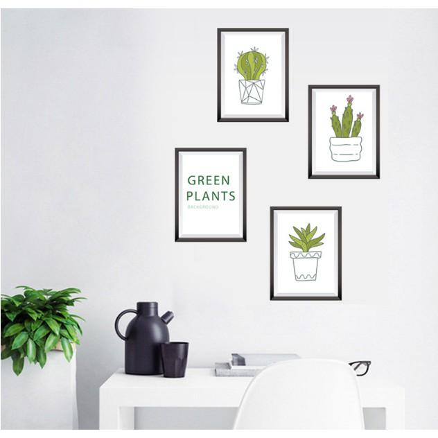 Decal trang trí tường - 4 Khung tranh chậu Xương Rồng