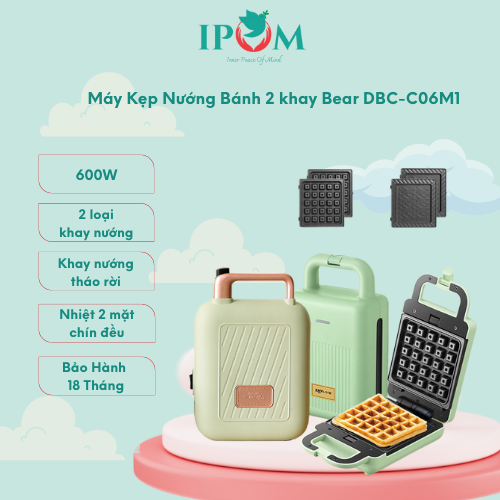 Máy Làm Bánh Waffle Nướng Bánh Đa Năng Bear Nướng Bánh Sandwich, Waffle Rán Trứng Xúc Xích DBC-C06M1 - Hàng Chính Hãng Bảo hành 18 Tháng