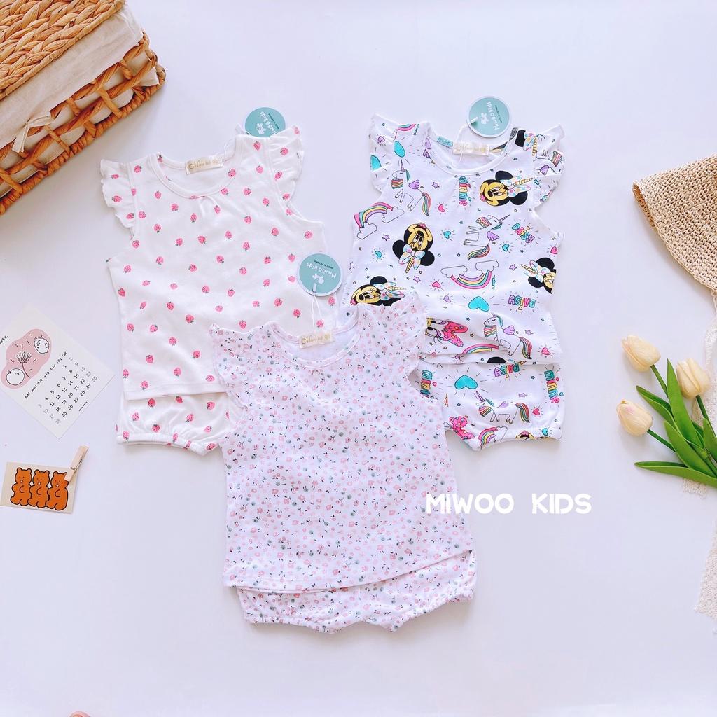 Miwoo Kids - Bộ Đồ Bé Gái Vải Cotton In Họa Tiết Áo Tay Cánh Tiên Phối Quần Short Bo Chun Cho bé 7-20kg