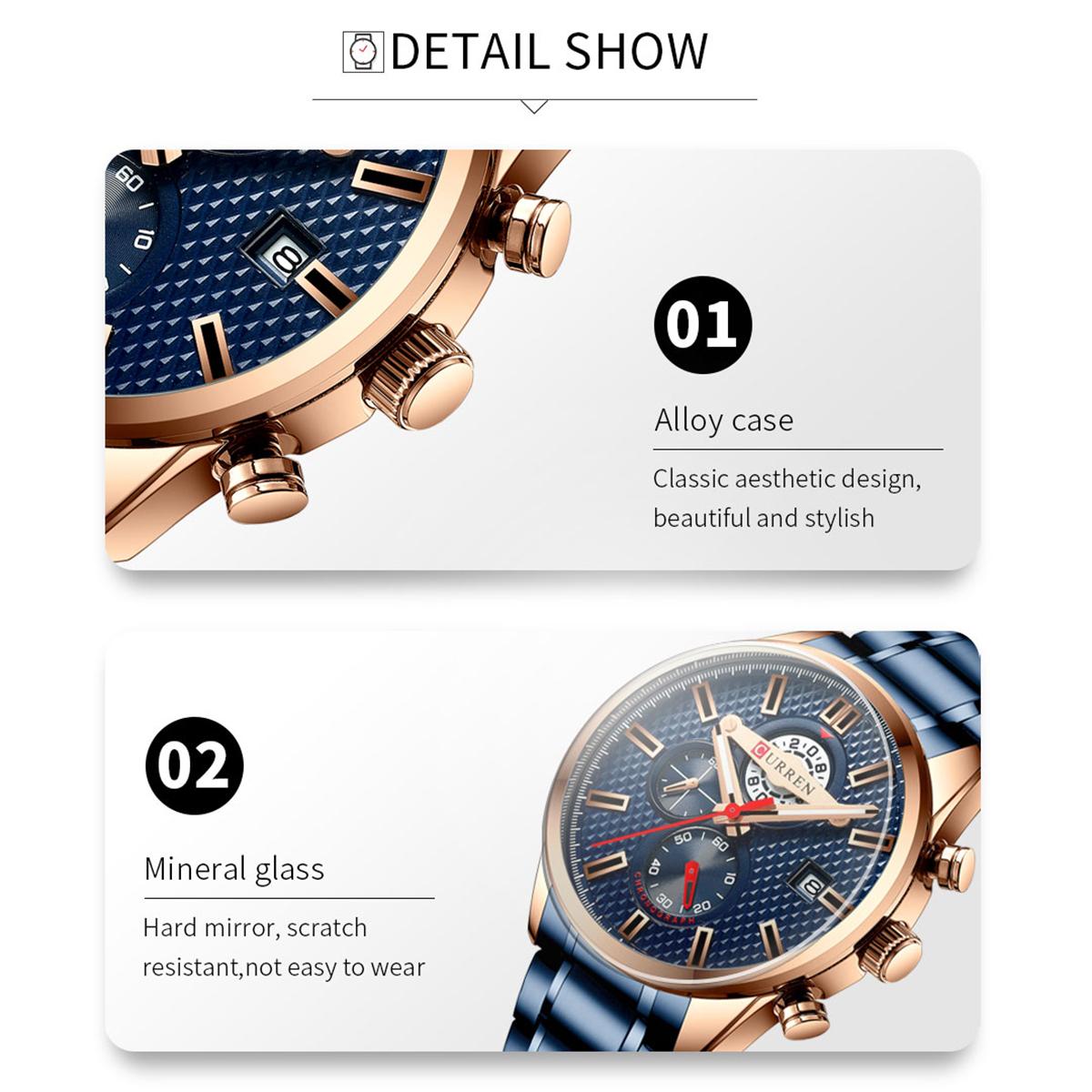 Đồng hồ đeo tay Quartz Man CURREN 8352 dành cho nam có ba mặt số phút giây - Mặt số màu trắng bạc