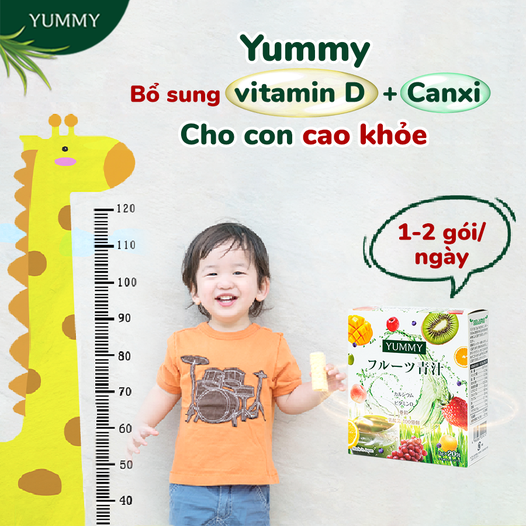 Bột mầm lúa mạch trái cây Yummy nhập khẩu Nhật Bản - Hộp 20 gói x 3g