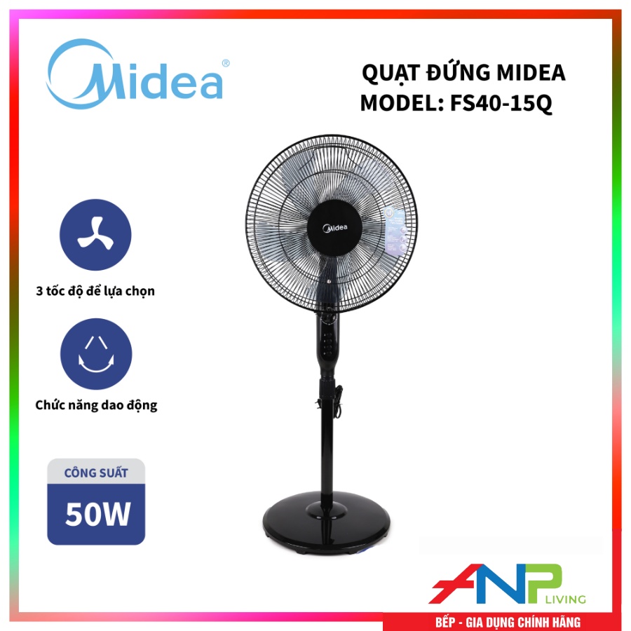 Quạt Đứng 5 Cánh Midea FS40-15Q (Công Suất 55W - 3 Chế Độ Gió - Có Chức Năng Hẹn Giờ) - Hàng Chính Hãng