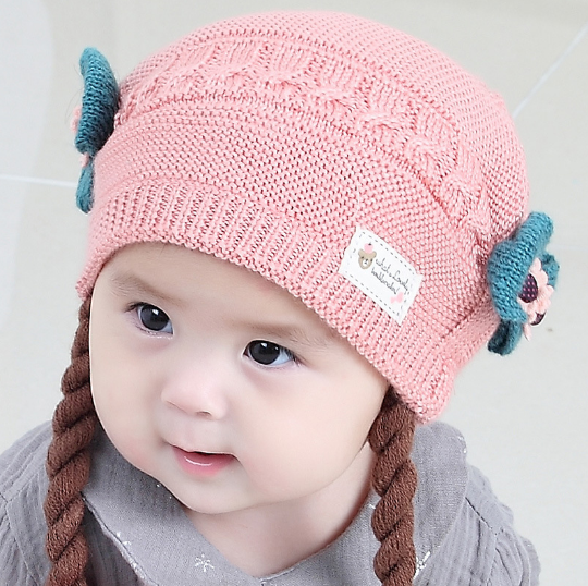 Mũ len cho bé gái cực xinh, nón len trẻ em gắn nơ tóc cho bé