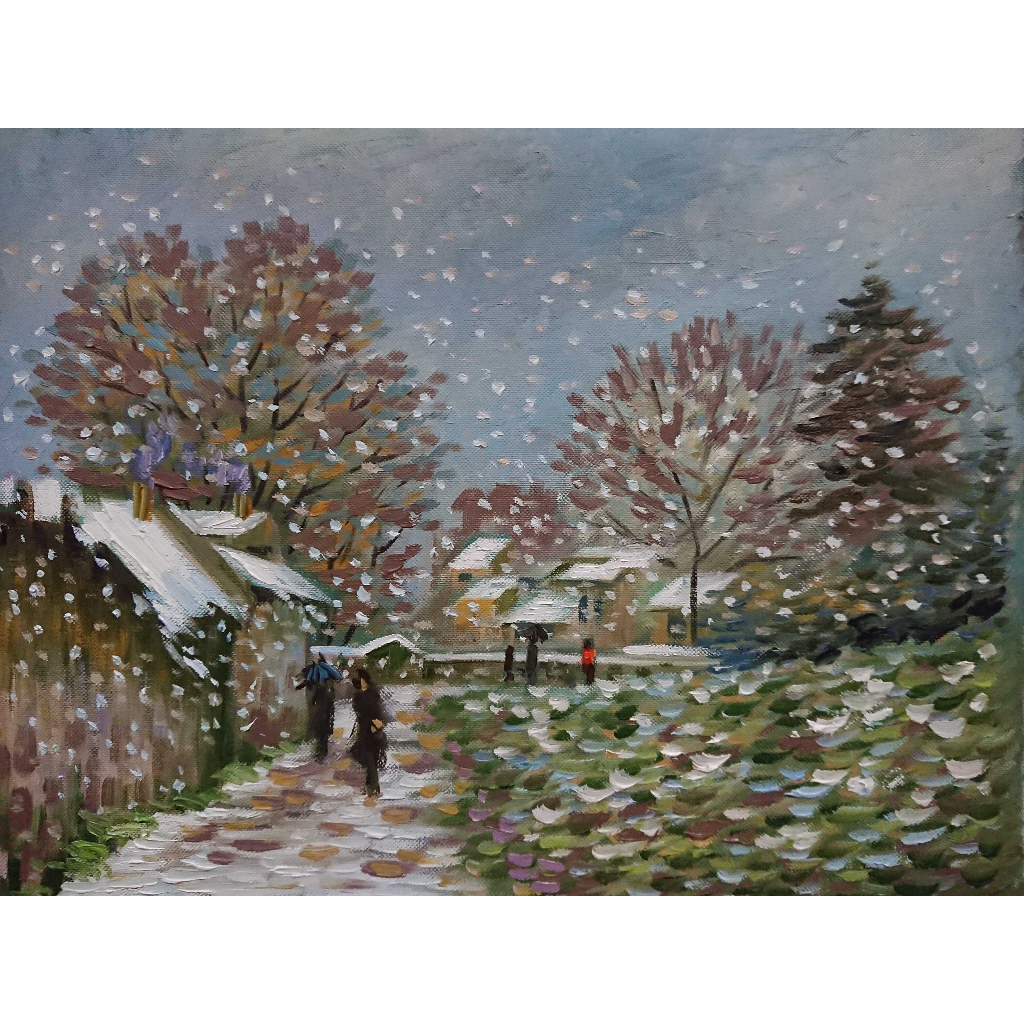 Ngày Tuyết Rơi - Tranh Sơn Dầu Vẽ Tay 30x40cm
