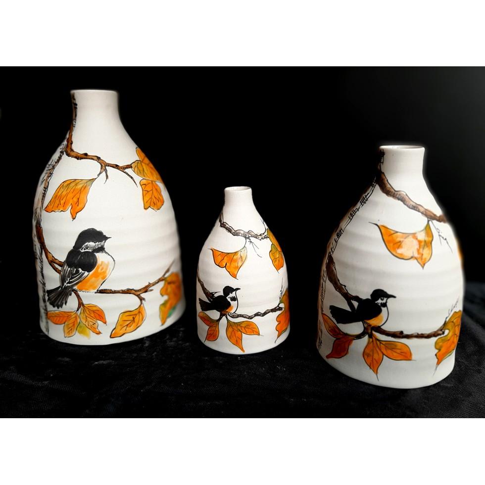 HOME DECOR - BỘ BÌNH TRANG TRÍ VẼ CHIM SẢN XUẤT TẠI XƯỞNG GỐM AUTHENTIC BAT TRANG