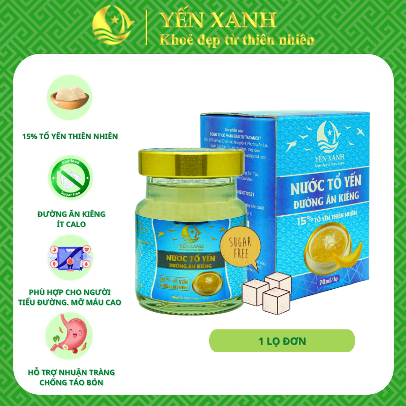 Nước tổ yến đường ăn kiêng 15% yến - Yến Xanh - Hộp 1 lọ x 70ml tốt cho người bị tiểu đường, người cần ăn kiêng