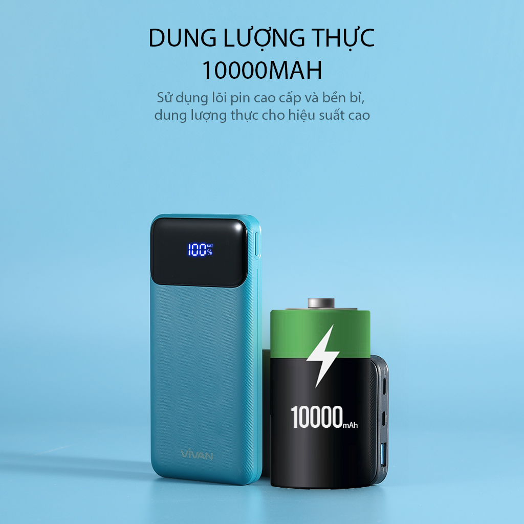 Pin Sạc Dự Phòng 10000mAh VIVAN VPB-X10 Sạc Nhanh PD/QC 3.0 20W - Output Type C & USB - Hàng chính hãng
