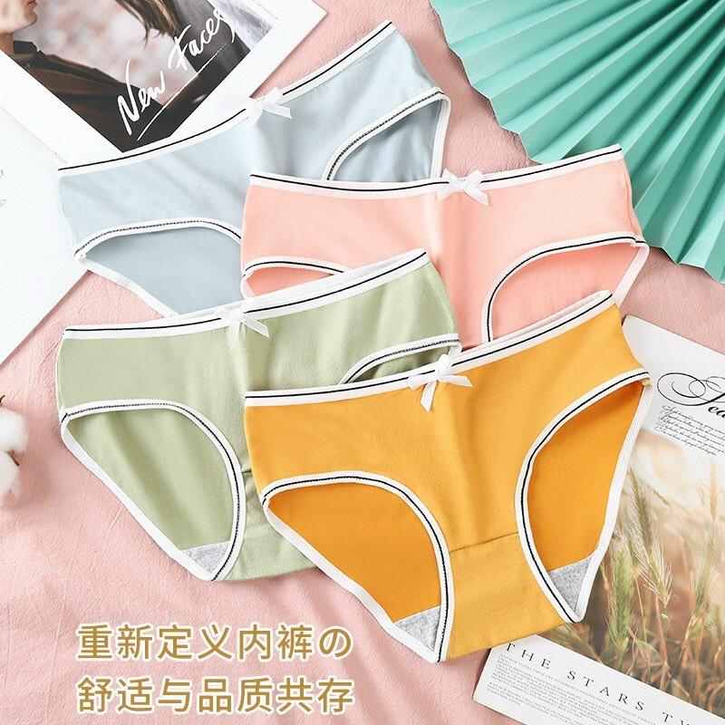 Quần Lót Nữ Cotton kháng khuẩn mềm mại ️Quần lót nữ cotton trơn viền đen phối nơ xinh