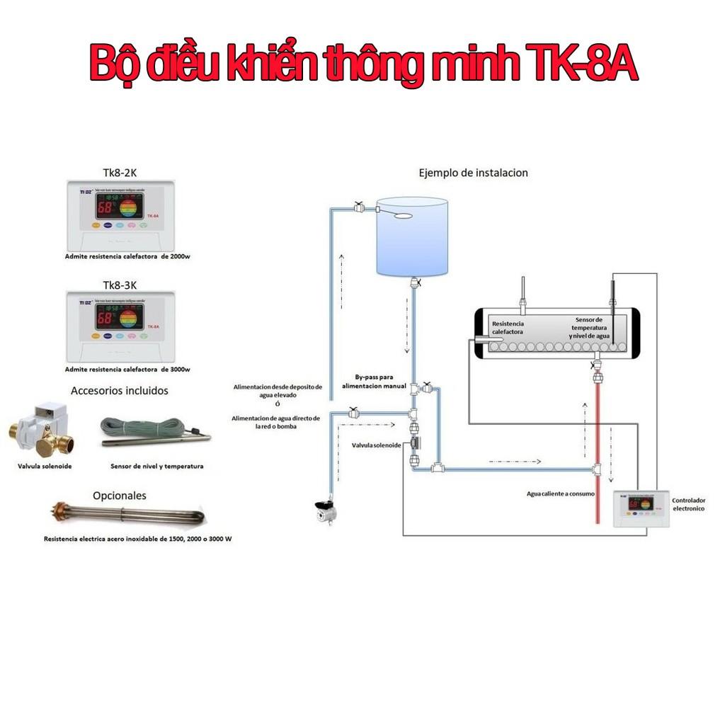 Bộ điều khiển thông minh TK-8A điều khiển nhiệt độ và mức nước trong máy nước nóng năng lượng mặt trời