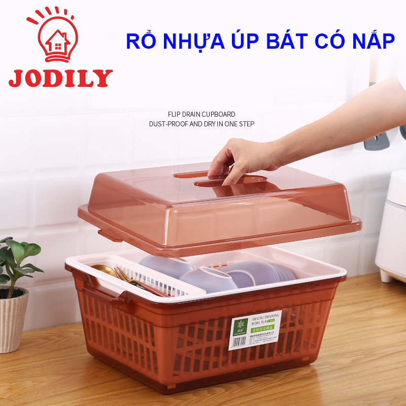 Rổ Úp Bát Đũa Jodily Cao Cấp - Có Lắp Đậy, Có Khay Đựng Đũa, Chậu Róc Nước