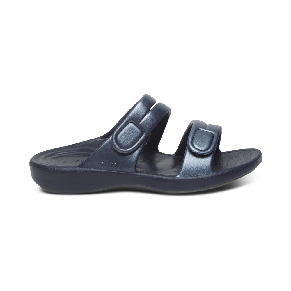 Dép quai ngang sức khoẻ nữ Aetrex Janey Sport Navy - Dép nâng vòm giảm đau chân
