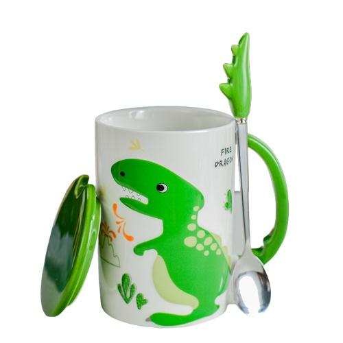 Ly sứ uống nước in hình khủng long kèm nắp và muỗng 450ml. Thích hợp làm quà lưu niệm, tặng bạn bè, người thân