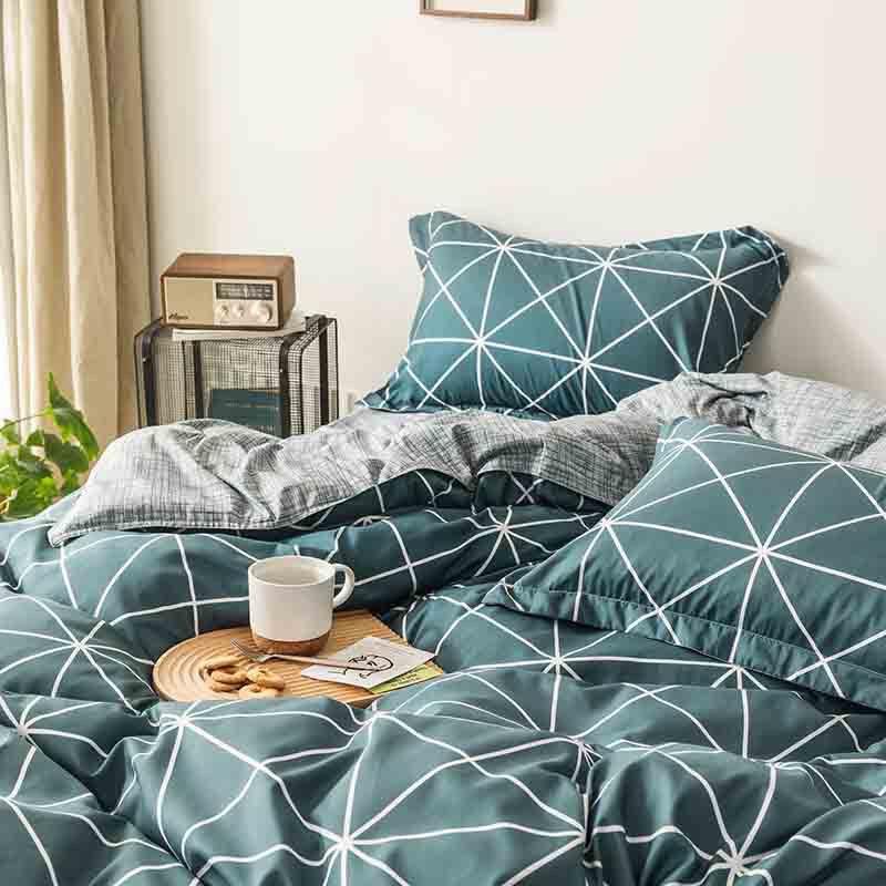 Bộ chăn ga Cotton Poly họa tiết bàn cờ xanh mẫu mới - Hàng nhập khẩu