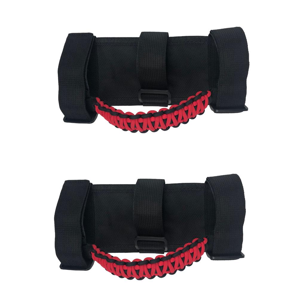 2PCS Front, Rear Adjustable Door Straps + 2PCS Heavy Duty Unlimited Roll Bar Grab Handles for Jeep Wrangler JK