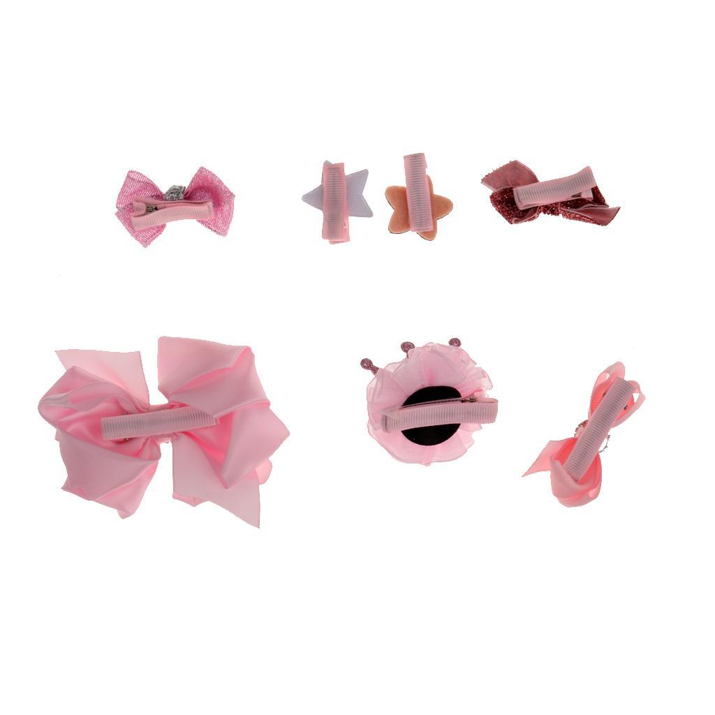 7 Pieces Ribbon Baby Girl Hair Clip Hairpin Crown Bow Boutique Pack