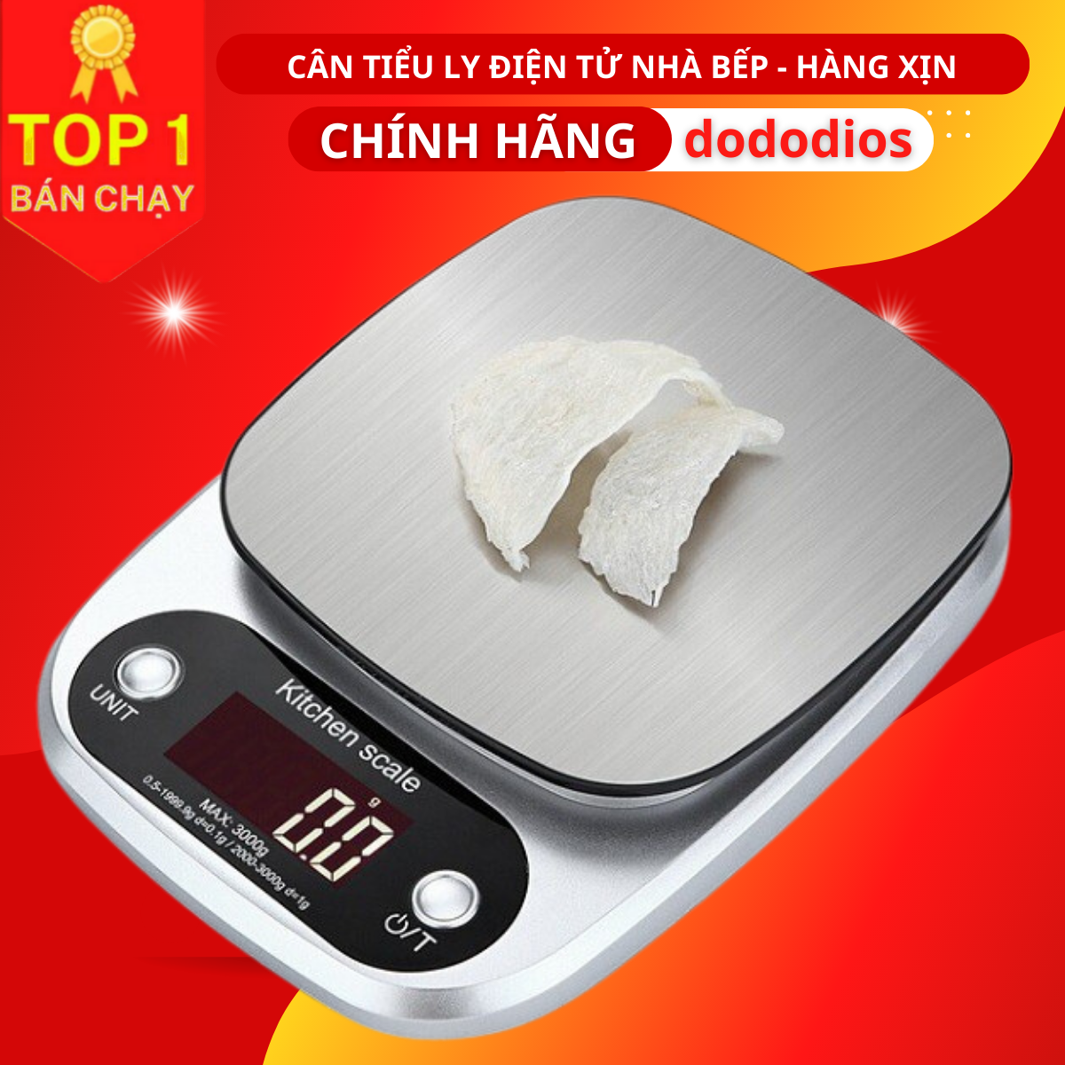 Cân Tiểu Ly Điện Tử Nhà Bếp 3kg - 0.1g - Cân Tiểu Li Làm Bánh, Cân Yến, Cafe, Hoa Quả Mini Chính Xác - Hàng Chính hãng dododios