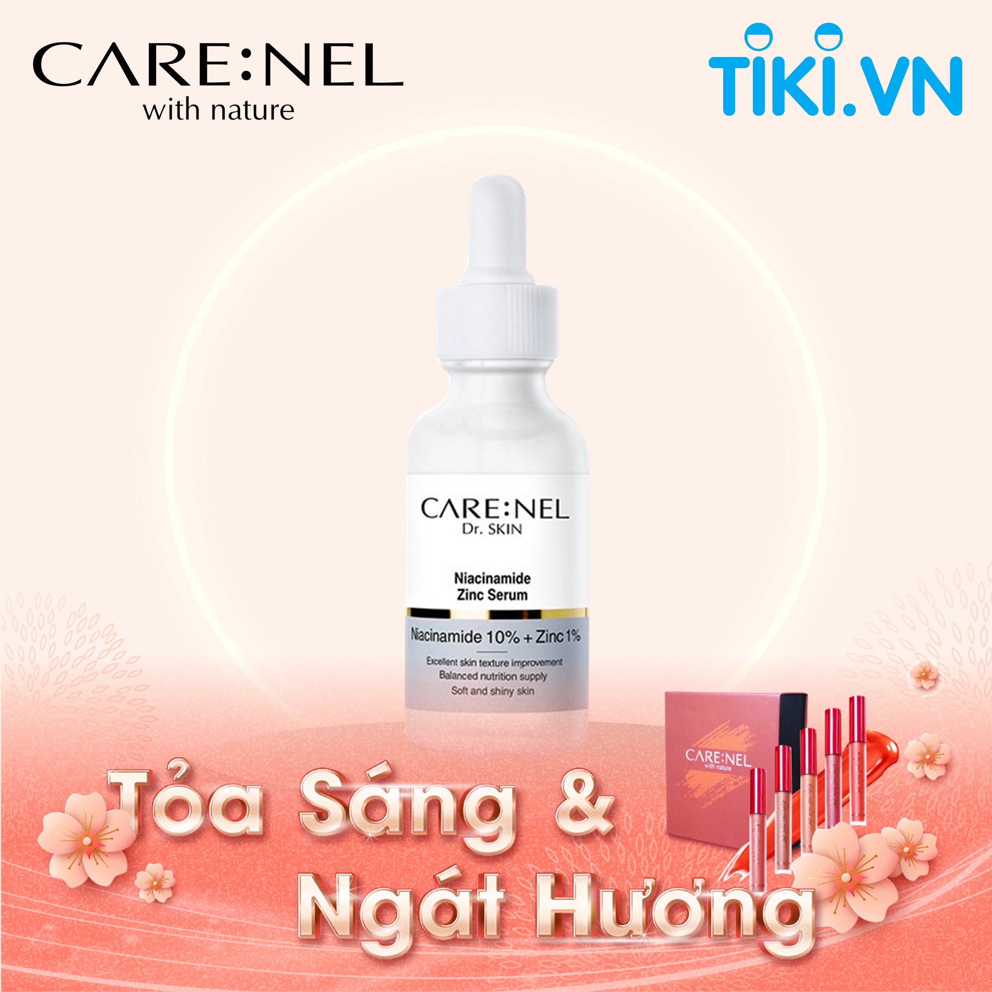 Serum cải thiện nám tàn nhang - ngừa lão hóa da - giảm mụn thâm - trắng sáng da Care:nel Niacinamide 10% Zinc 1% Serum