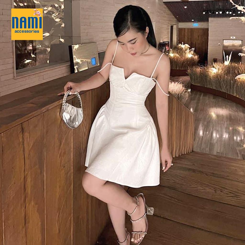 Đầm xoè phồng hai dây dáng A đính đá viền ngực tiệc tùng sang chảnh quyến rũ - ATNU042