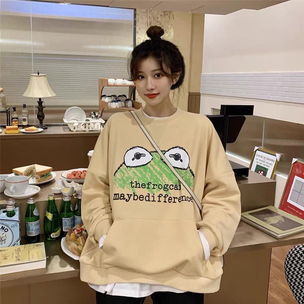 Áo sweater nỉ unisex form rộng Đầu Ếch phong cách ulzzang Thu Đông