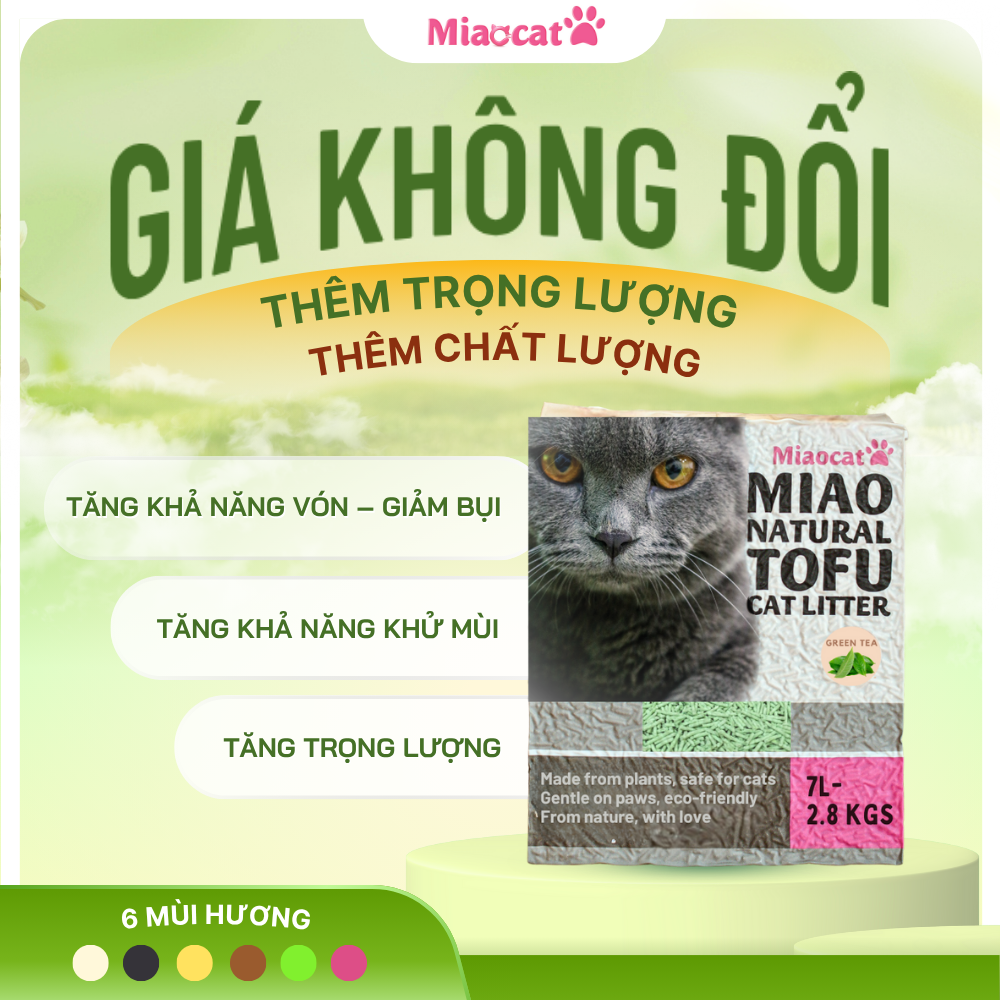 Cát Vệ Sinh Cho Mèo Miao 6L Than Hoạt Tính Cát Đậu Nành Khử Mùi Ít Bụi An Toàn MIAOCAT