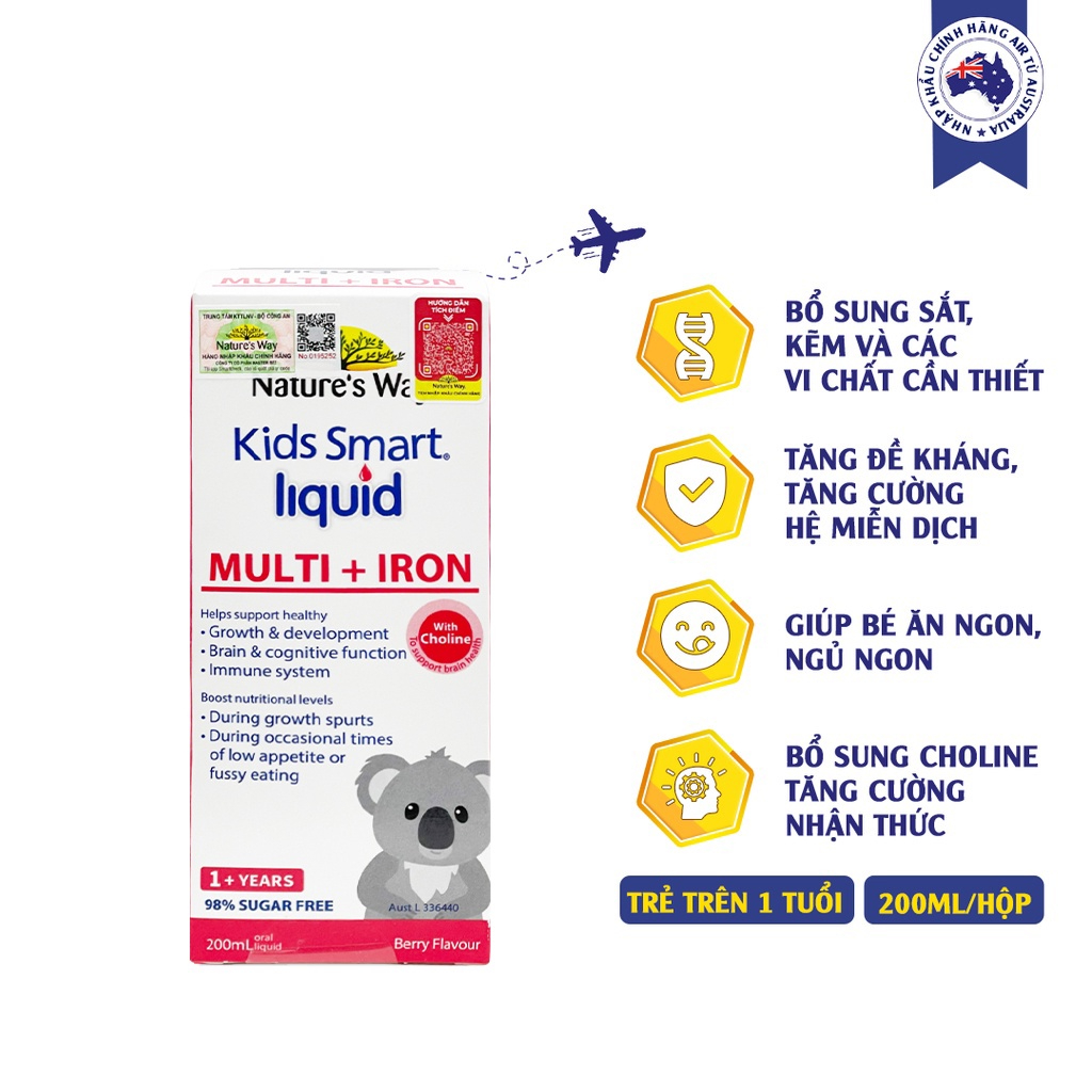 Siro Uống Nature's Way Kids Smart Liquid Multi + Iron Hỗ Trợ Nâng Cao Sức Đề Kháng Cho Trẻ 200ml