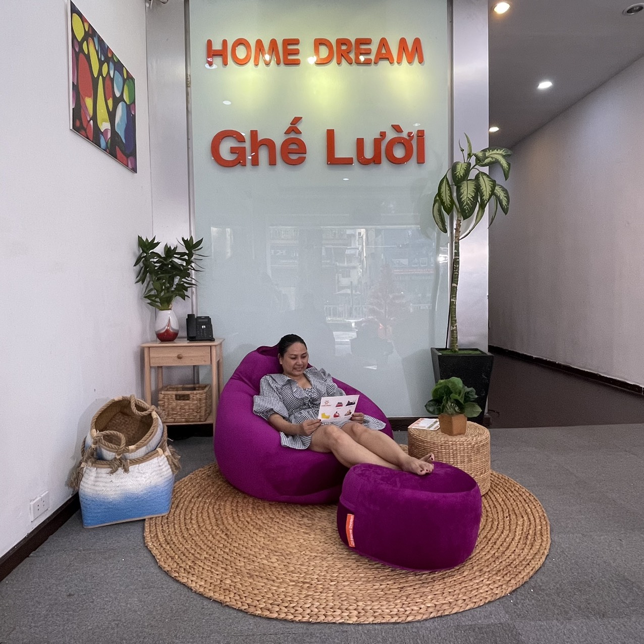 Ghế lười I-relax + Đôn gát chân vải Nhung Tím cẩm
