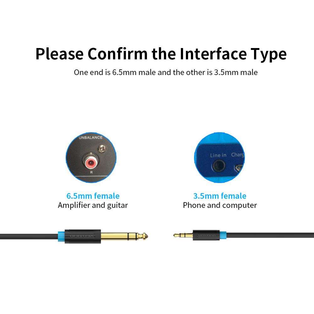 VENTION 3.5mm to 6.5mm Audio Cable Male to Male Audio Cable for Phone Speaker Guitar 5m
