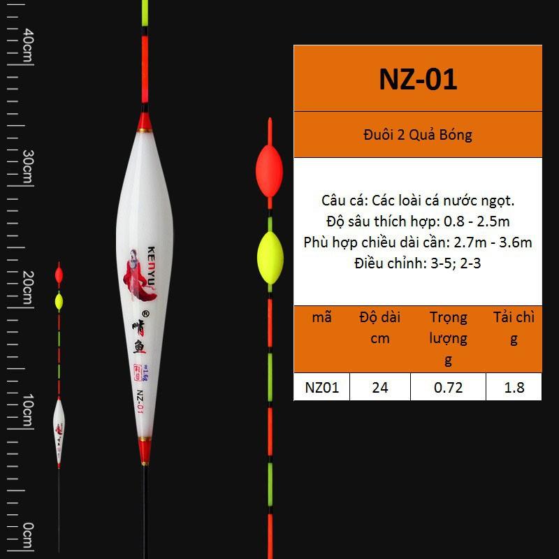 Phao câu cá nano, câu đơn câu đài màu trắng họa tiết ken câu cá nhạy, có đủ thông số mã NZ