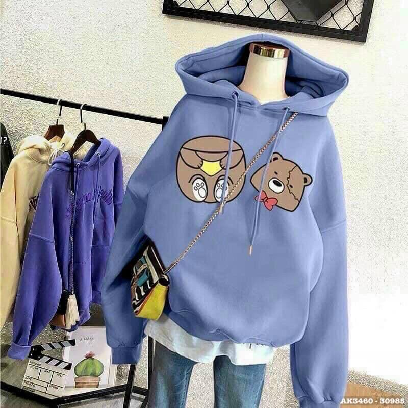 Áo hoodie nam nữ nỉ bông qc form rộng tay phồng cánh dơi sweater GẤU NÂU RỚT ĐẦU