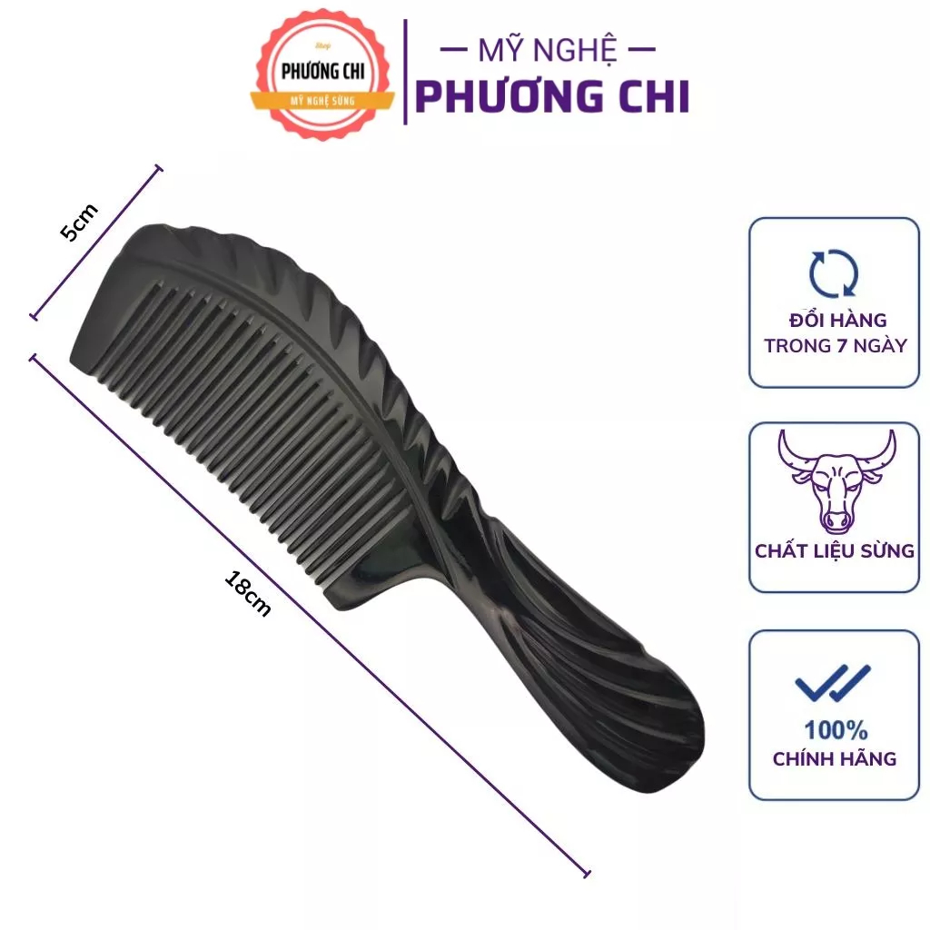 Lược sừng chuôi khía dài 18cm màu đen nưa, lược chải tóc gỡ rối massage đầu | Mỹ Nghệ Phương Chi
