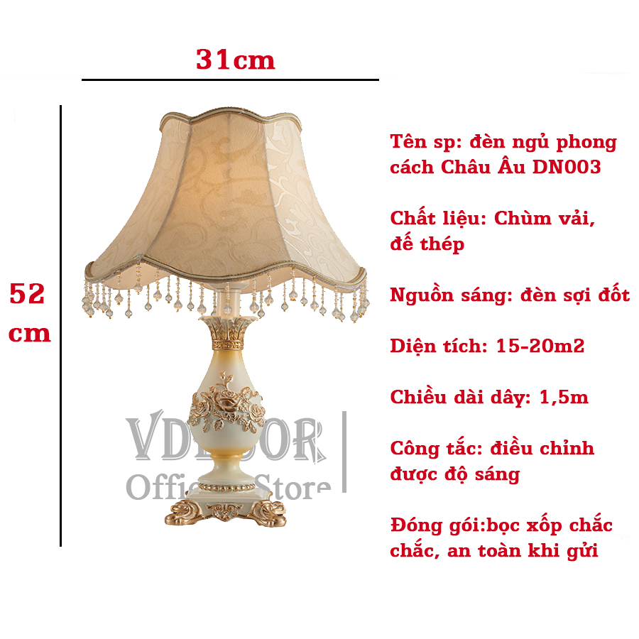 Thương hiệu: Vdecor (Hàng chính hãng) Đèn ngủ để bàn Vdecor cao cấp chao vải gia công chi tiết DN003