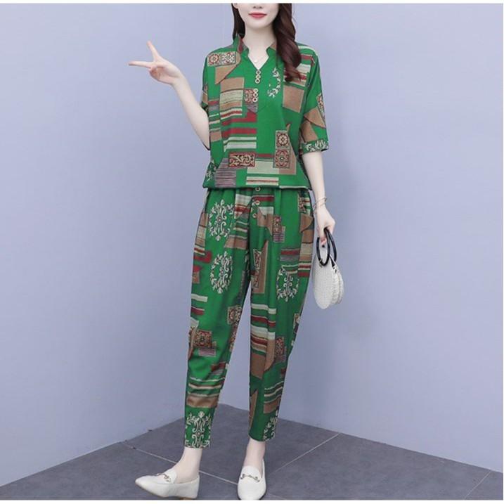 Set Bộ Đồ Nữ Trung Niên Chất Đũi Thô Mềm Mát Sang Trọng Thoải Mái