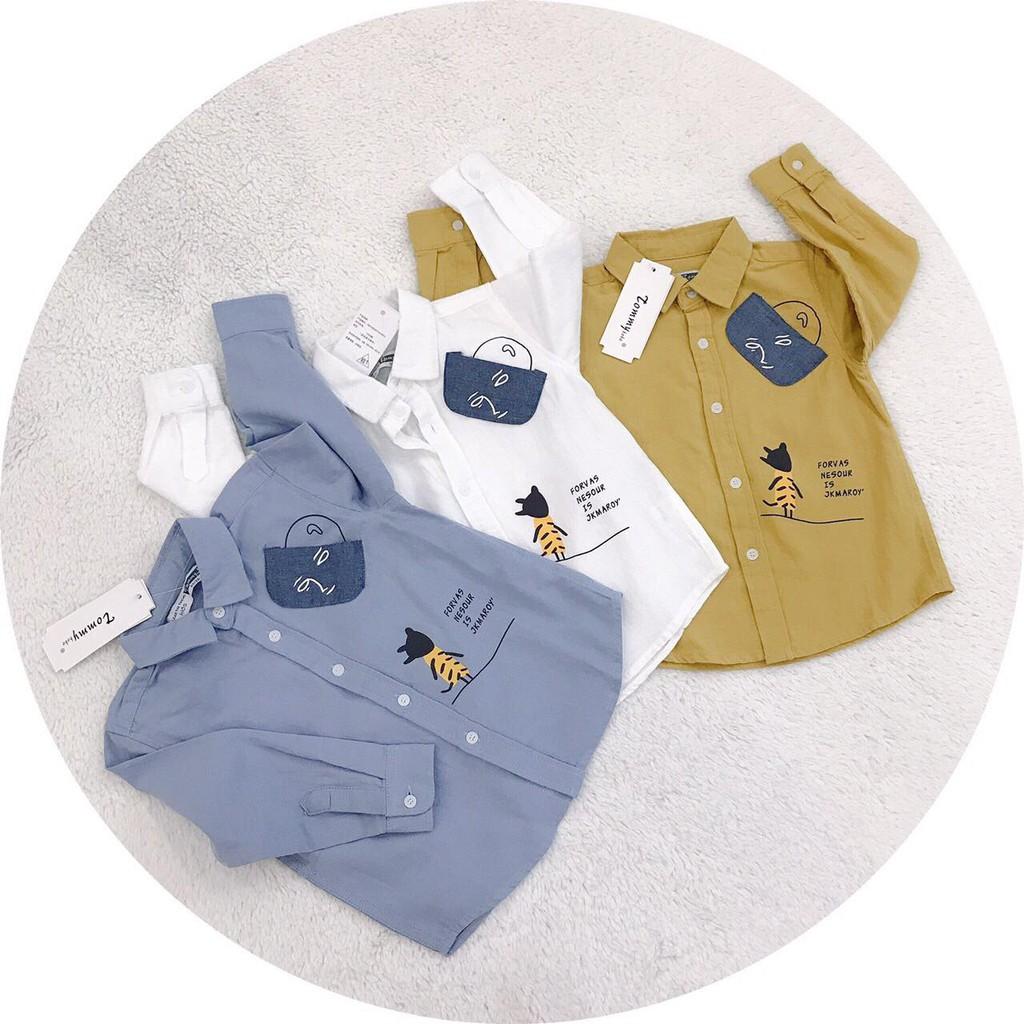 Áo Sơ Mi Dài Tay Họa Tiết Đáng Yêu Chất Vải Thô Cực Mềm Cho Bé Trai sz 90-140cm