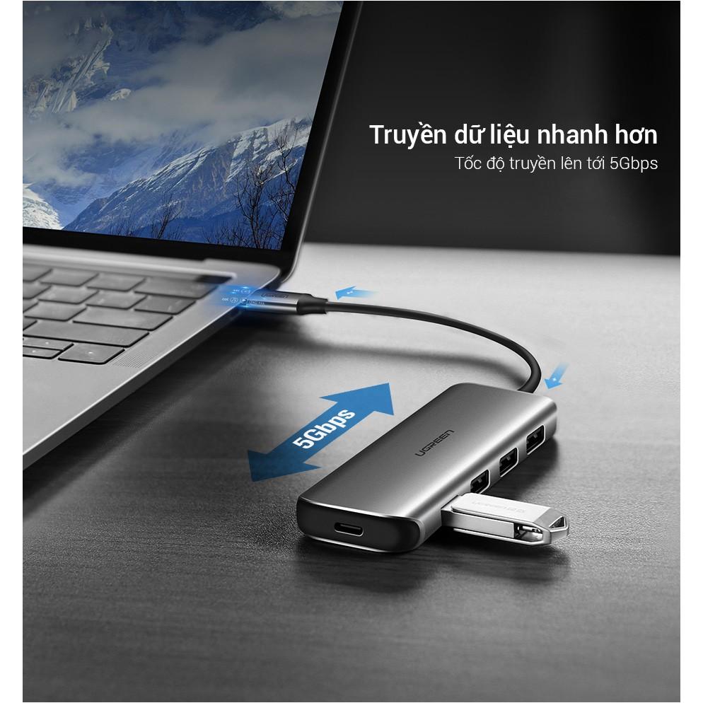 Hub type C 4 cổng USB 3.0 kết nối đa năng, sạc laptop, kết nối cùng lúc chuột, bàn phím, thiết bị ngoại vi vỏ nhôm UGREE- Hàng chính hãng