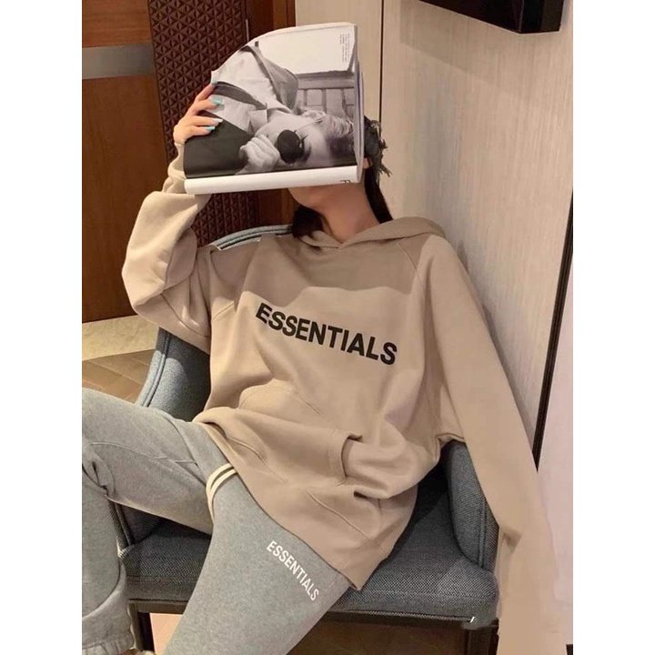 Áo khoác nỉ hoodie SAM CLO nam nữ chui có mũ tay dài thu đông freesize dáng Unisex in chữ ESSENTIALS