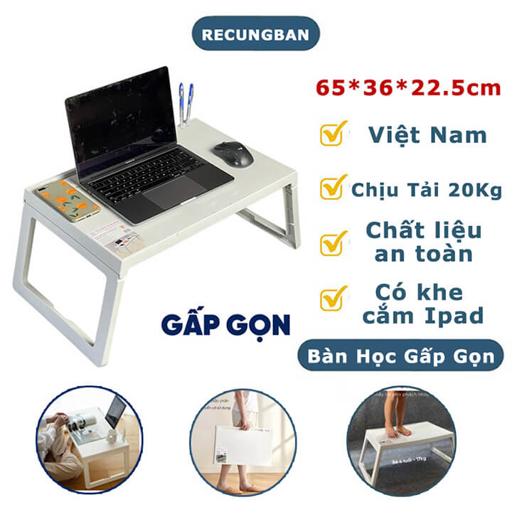 Bàn học gấp gọn bằng nhựa có khe cắm IPad cho học sinh sinh viên, bàn học gấp gọn decor phòng siêu xinh