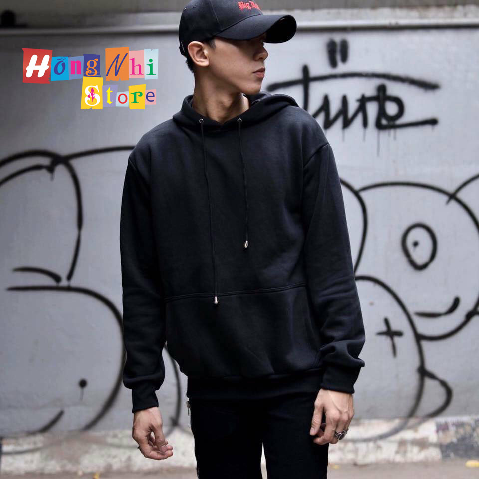 Áo Hoodie Trơn Màu Đen Cao Cấp Dáng Rộng Unisex Nam Nữ Mặc Được - MM