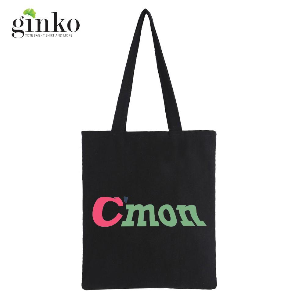 Túi Tote Vải Canvas Ginko kiểu basic có dây kéo khóa miệng túi( có túi con bên trong) đựng vừa laptop 14 inch và nhiều đồ dùng khác Phong Cách ulzzang Hàn Quốc In Hình C'mon B50