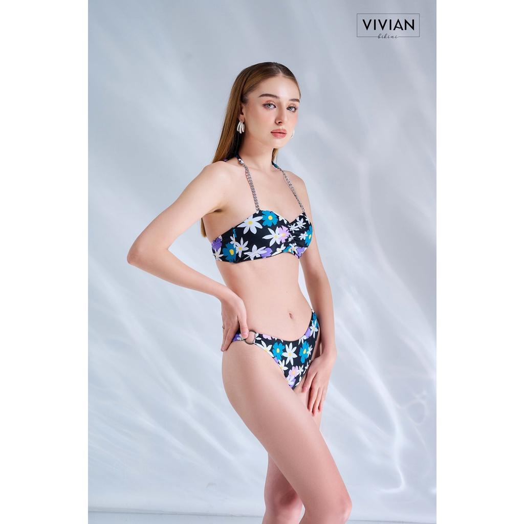 Đồ bơi nữ cao cấp  dạng hai mảnh may lộn phối dây xích bạc - màu Floral - VS171_FLO