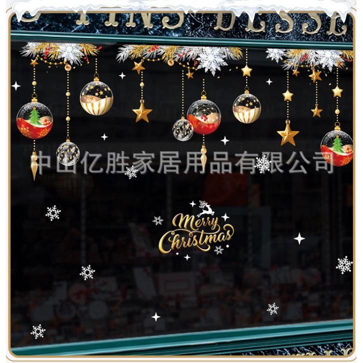 Decal trang trí Noel dây kim tuyến và quả châu treo