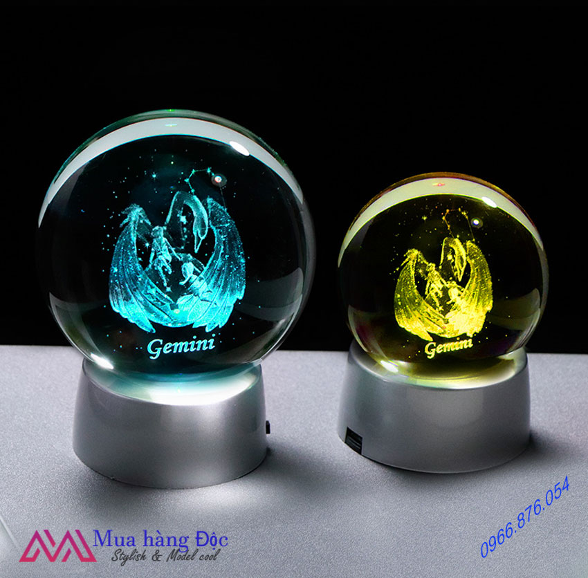 Quà Tặng Sinh Nhật Quả Cầu Pha Lê 3D LED Cung Song Tử