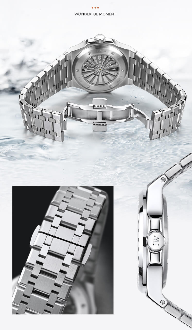 Đồng hồ nam chính hãng I&amp;W Carnival 721G1-T2 kính sapphire,chống xước,chống nước 50m,Bảo hành dài hạn,máy cơ (automatic),mặt đen viền trơn dây thép không gỉ