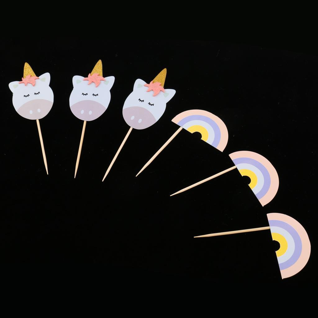 2x12pcs Set Cartoon Unicorn Party Cupcake Picks Rainbow Cake Topper Decoration