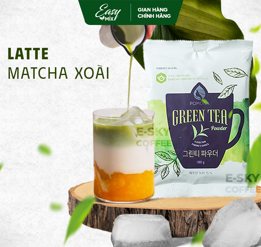 Bột Trà Xanh Pomona Green Tea Powder Nguyên Liệu Pha Chế Cà Phê Trà Xanh Đá xay Milk Foam Hàn Quốc 800g