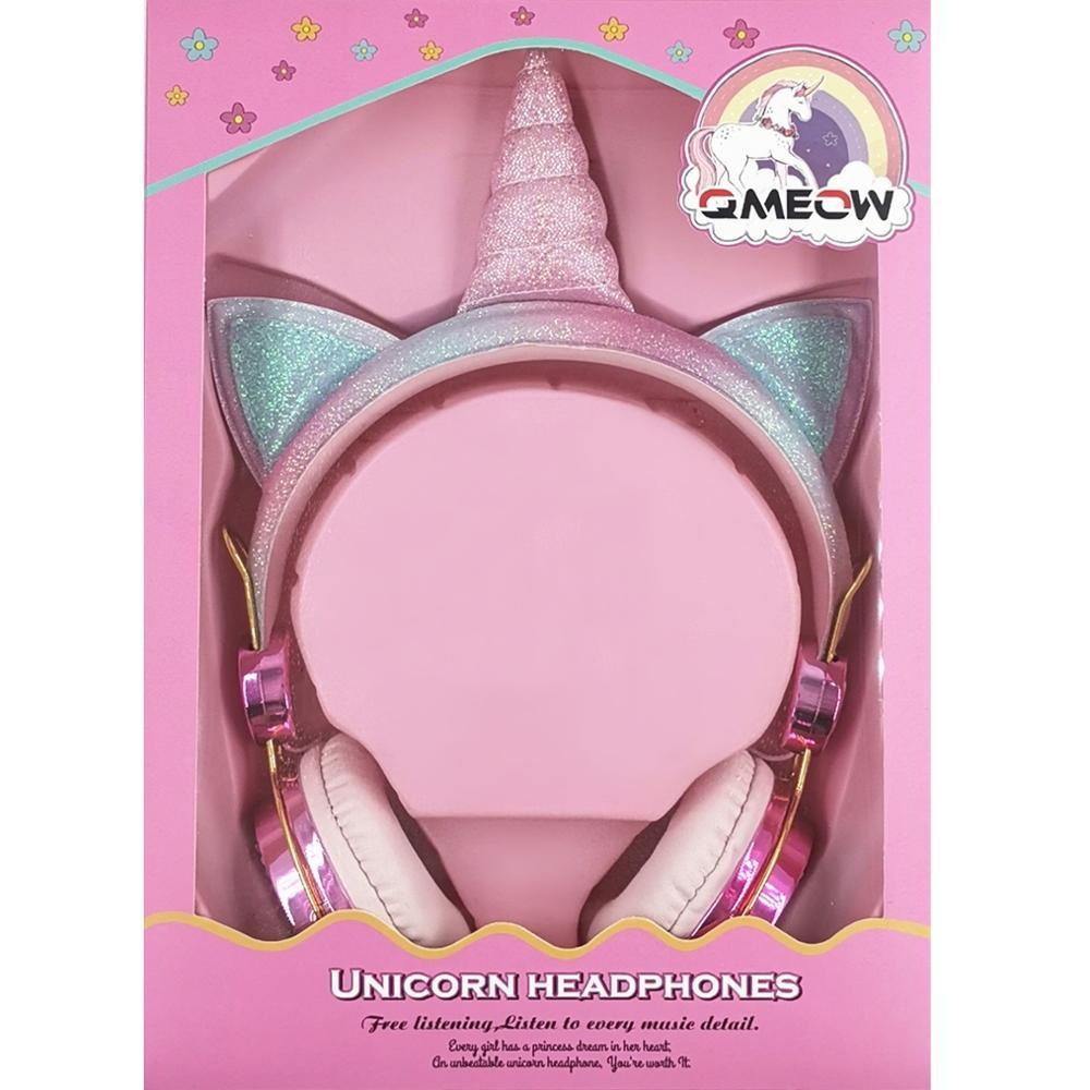 QMEOW Dễ Thương Hộp Kỳ Lân Có Dây Tai Nghe Có Micro Cô Gái Con Gái Nhạc Stereo Tai Nghe Máy Tính Điện Thoại Tai Nghe Trẻ Em Quà Tặng