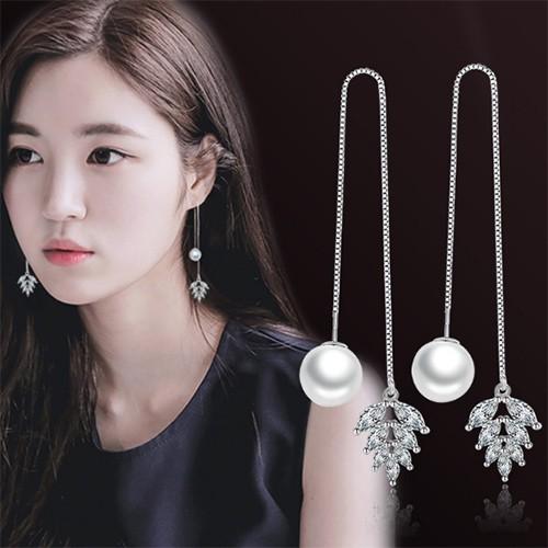 Bông tai dài ngọc nhân tạo chiếc lá BHBT163
