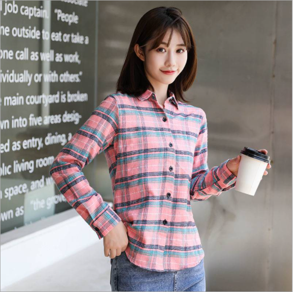 Sơ mi nữ kẻ caro phối màu hồng xinh xắn DVS22