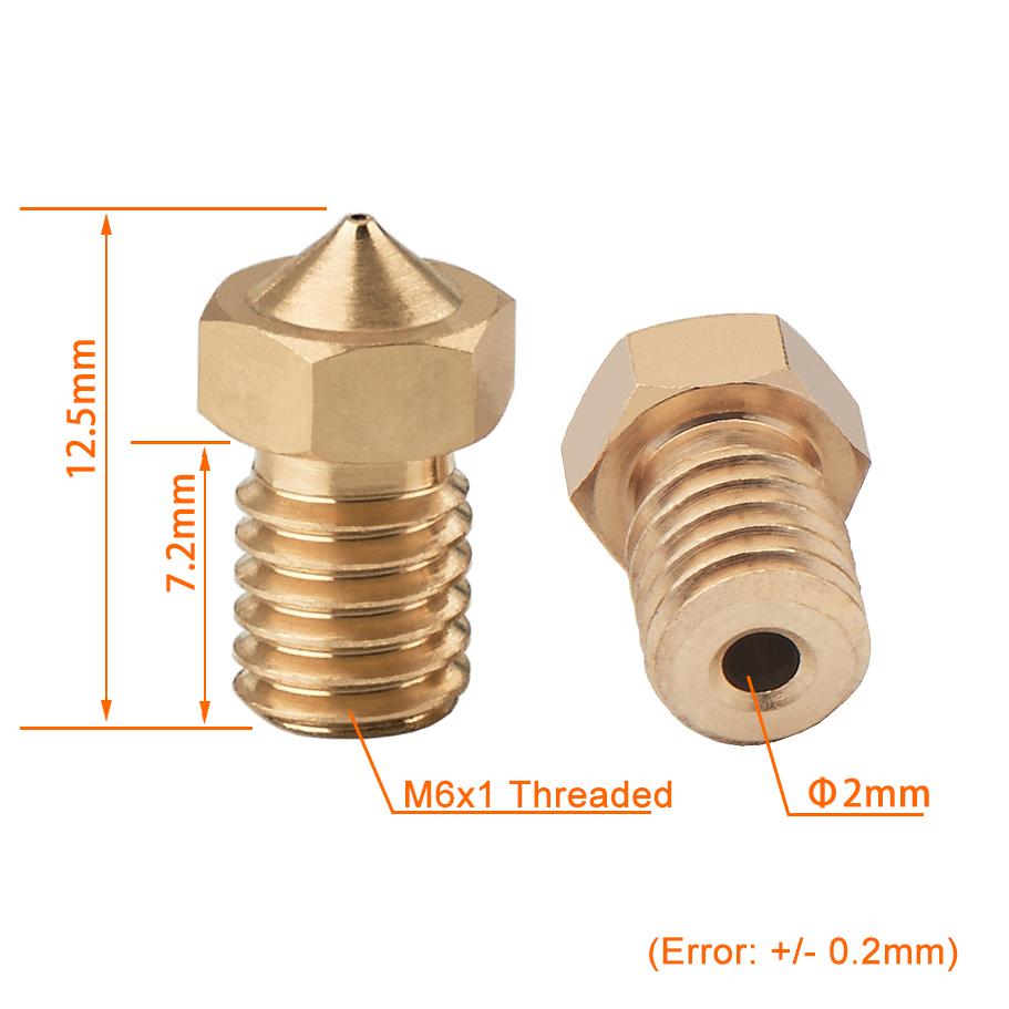 5/10 chiếc M6 Ren Vòi Phun Full Kim Loại 0.2/0.3/0.4/0.5/0.6mm Tùy Chọn cho Dây Tóc 1.75/3.0mm V5 V6 Hotend Giàn Phơi 3D Máy In